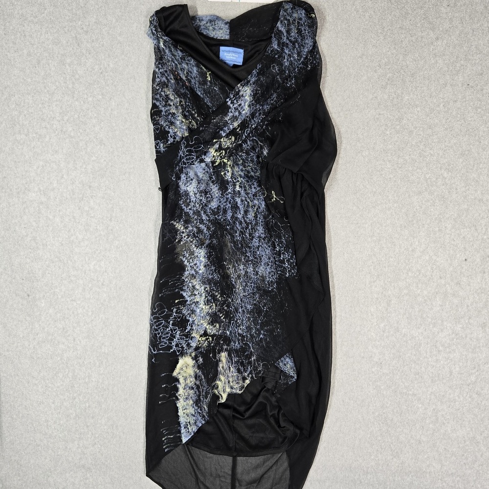 Simply Vera Vera Wang Women Dress S Black Tie Dye Midi A Line Faux Wrap Lined